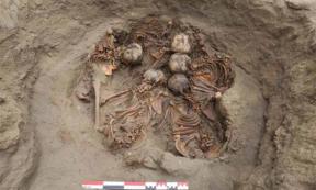 The most mystifying grave found during the July-August dig season at Pampa La Cruz in northern Peru held five children in a circle with their heads almost touching. Source: andina / Huanchaco Archaeological Program