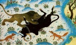 From the same 1429 Persian manuscript. Sañjīvaka/Schanzabeh. 