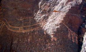 Predynastic rock art - with ruler boat procession, ca. 3200 BC, Wadi al Agebab. Source: © Mohamed Abdel Hay Abu Baker