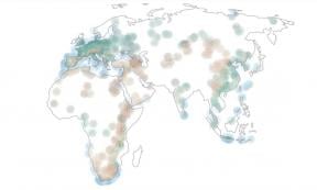 The majority of the prehistoric world remains uncharted, as shown by the blank areas of this map. This visualization is based on a Kernel Density Estimate of assemblages in ROAD. Sites with higher densities of assemblages appear more intense in color. Source: Christian Sommer (ROCEEH); made with Natural Earth/Public domain)