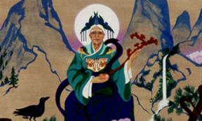  A Ming silk tapestry depicting Dongfang Suo stealing a Peach of Immortality. 