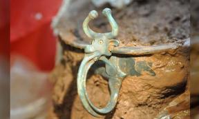 Iron Age copper alloy bowl with an ox head handle was one of the items found in Wales. Source: National Museum Wales