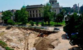 The site where the Roman necropolis and aqueduct have been discovered in Belgrade, Serbia.	Source: Belgrade City Museum/sveoarheologiji