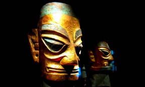 Sanxingdui bronze heads wearing gold foil masks