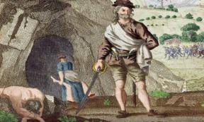 Colorized engraving depicting Sawney Bean. Source: Public Domain
