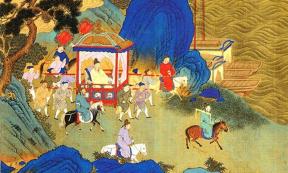 Detail of Qin Shi Huang's imperial tour across his empire. Depiction in an 18th century album.