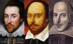 An image showing direct comparisons between the Shakespeare of the Cobbe Portrait, the Chandos Portrait and the Droeshout Engraving.            Source: Brice Stratford / Public domain