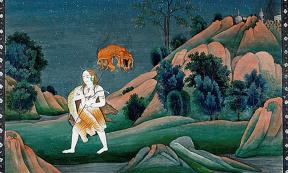 Shiva carrying Sati on his trident. (1800s). 