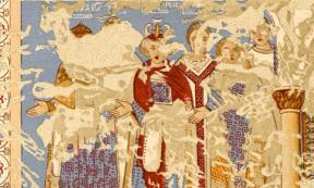 Drawing of the Six Kings of the Earth fresco at Qasr Amra. Source: Public domain