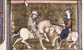 Illustration from the early 14th-century chivalric romance, the Prose Lancelot. 