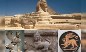 Montage of sphinx creature representations. 