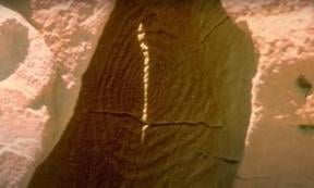 The Fajada Butte Sun Dagger in Chaco Canyon in New Mexico is a spiral petroglyph that is lit up with brilliant streaks of focused Sunlight at key moments in the year.	Source: YouTube screenshot / Mystery History
