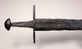 Medieval sword from Linschoten River, near Utrecht, with knot symbol engraved on the blade. 