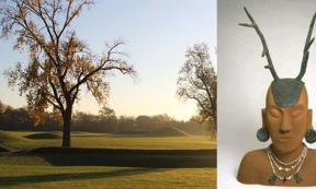 An early morning view of the Mound City Group. (NPS Photo / Tom Engberg) Hopewell copper antler headdress on a mannequin. (University of Nebraska Lincoln/CC BY NC 4.0)