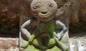 A Sheela na gig carving on a church in Kilpeck, England
