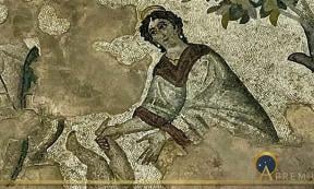 Mosaic of Thetis dipping baby Achilles in the Styx – Haleplibache Excavation, Amazon Villa, Sanliurfa Mosaic Museum (Image: Courtesy Micki Pistorius)