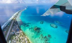 Aerial view of Funafuti atoll and the airstrip the airport in Vaiaku       Source: Dmitry/ Adobe Stock)