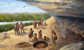Illustration of Paleoindians during a burial.