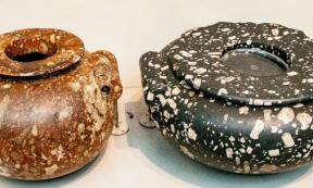 Two Egyptian stone vessels, from the First or Second Dynasty.