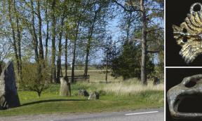 Left, Standing Stones near the site, Right, artifacts from the cemetery. 