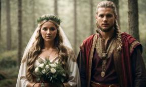 Bride and groom, in Viking traditional outfits. Viking wedding rituals were necessary to earn the blessings of the gods and for continuing the Viking bloodline.  Source: MaxNadya/Adobe Stock