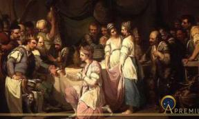 The First Meeting of Vortigern and Rowena/ Renwein painted by William Hamilton (Public Domain)