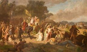 Painting portraying the conflict known as the Wendish Crusade, which involved the forced Christianization of the pagan Slavs of Germany beginning in the year 1147.