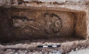 The burial that contained the chained body of the female ascetic monk from Byzantine-era Jerusalem.