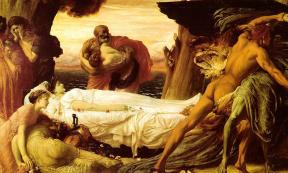 ‘Hercules Fighting Death to Save Alcestis’ (1869-1871) by Frederic Leighton, 1st Baron Leighton. Many ancient death rituals seem very odd or macabre to modern minds.