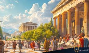 Ancient Greek agora scene.