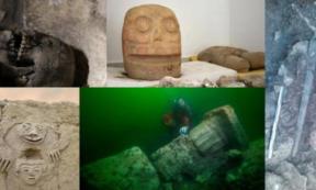 One of the mummies found in the Tuna El-Gebel burial site. (Ministry of Antiquities) Head and torso of god Xipe Totec found at Ndachjian–Tehuacán archaeological site. (Melitón Tapia/ INAH) A sword from the Talaiotic civilization has been found in Mallorca, Spain. (Diario de Mallorca) Carvings made by people in Vichama, Peru 3,800 years ago suggest rain arrived just in time. (Ministerio de Cultura de Perú ) Temple remains found at Heracleion. (Christoph Gerigk - Frank Goddio/ Hilti Foundation / Egyptian Anti