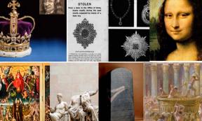 The heart-breaking theft of some artifacts in history: The Crown Jewels and an illustration of Thomas Blood. The Mona Lisa.  Dublin Police notice of theft of crown jewels. Hans Memling's Last Judgement. Elgin Marbles. Rosetta stele. Solomon's Temple. Source: Historic Royal Palaces, Public Domain, Public Domain, Public Domain, Justin Norris/CC BY 2.0, Trustees of the British Museum/ CC BY NC SA 4.0, Public Domain