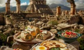 AI image of Aztec cuisine with Aztec empire in the background. Source: Jeannaa/Adobe Stock
