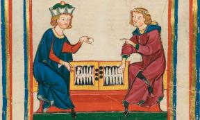 Backgammon as depicted from the 14th century Codex Manesse. Source: Public domain