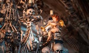 Details at Sedlec Ossuary Interior, Kutna Hora, Czech Republic. Source: diegograndi / Adobe Stock