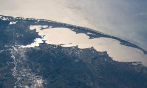 Photo of Patos Lagoon in Brazil from the International Space Station, taken at an altitude of 260 miles.