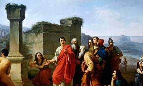 Painting by Paul Barbotti (1821-1867), depicting the scene of Cicero as he discovers the tomb of Archimedes forgotten by the Syracusans. Source: Public Domain
