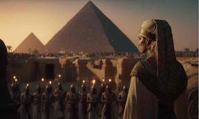 Al generated art of Cleopatra's speech to the crowd at sunset with the pyramids of Giza in the background in Egypt. Source: unai/Adobe Stock