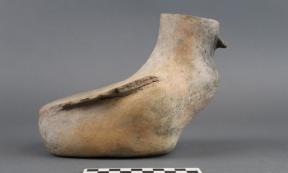 A duck effigy vessel made by mobile farmers during the period just prior to the climate catastrophe anomaly of 536 AD. Water birds hold great significance for modern Pueblo peoples, who were the descendants of ancient innovators that survived serious climate change.		Source: R. J. Sinensky / Antiquity Publications Ltd