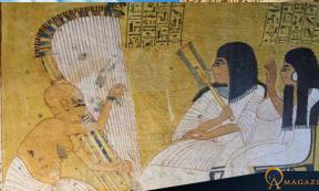 A wall scene with a harpist from the tomb of Inherkhau (TT 359), Thebes, Luxor – Egypt.