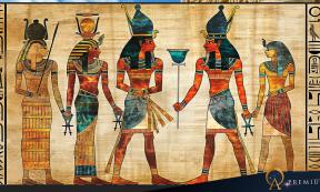 Depiction of Pharaohs and Egyptian gods.