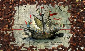 Composite image cloves layered over map representing the Magellan-Elcano expedition in the Nao Victoria. Source: Benjamin LEFEBVRE / Adobe Stock & Public domain