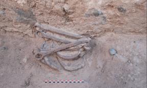 Set of shackles found on floor inside room of a building at site of ancient Egyptian gold mining village of Ghozza.