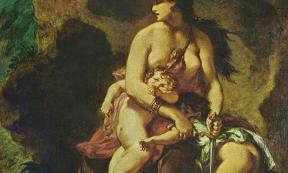 Medea of Greek mythology about to kill her children, which is what infanticide is, in a painting by Eugène Delacroix.		Source: Eugène Delacroix / Public domain