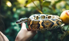 Eve tempted by the serpent in a paradise illustrated according to the texts of the Bible. An image showing good and evil in one scene.