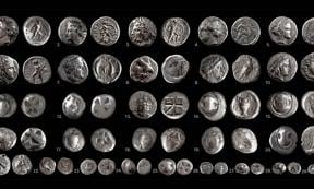 A selection of 29 rare Greek coins recently unearthed at ancient Tenea, Corinth, Greece.	Source: Greek Ministry of Culture