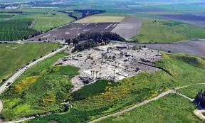 Aerial photo of Tel Megiddo site, plus surrounding countryside, in northern Israel.