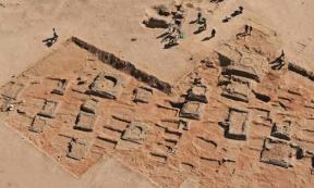 Archaeologists on site after excavations revealed several miniature pyramids in Sedeinga in Sudan. Source: Vincent Francigny / SEDAU
