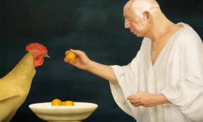 Ancient Roman feeding chicken. Source: AI generated. 