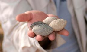 Prehistoric slingstones used for warfare 7200 years ago in Israel. Source: Emil Aladjem/Israel Antiquities Authority